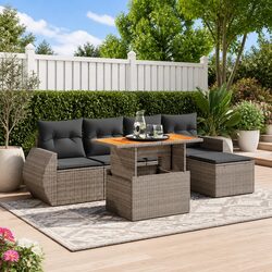 Durable 6 Piece Grey Poly Rattan Garden Sofa Set
