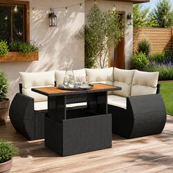 Black Poly Rattan Garden Sofa Set - 5 Pieces Outdoor Furniture