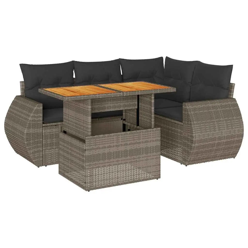 Garden Sofa Set 5 Piece Outdoor Furniture Grey Patio Rattan Sectional Modular