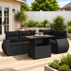 6-Piece Black Modular Garden Sofa Set for Outdoor Use
