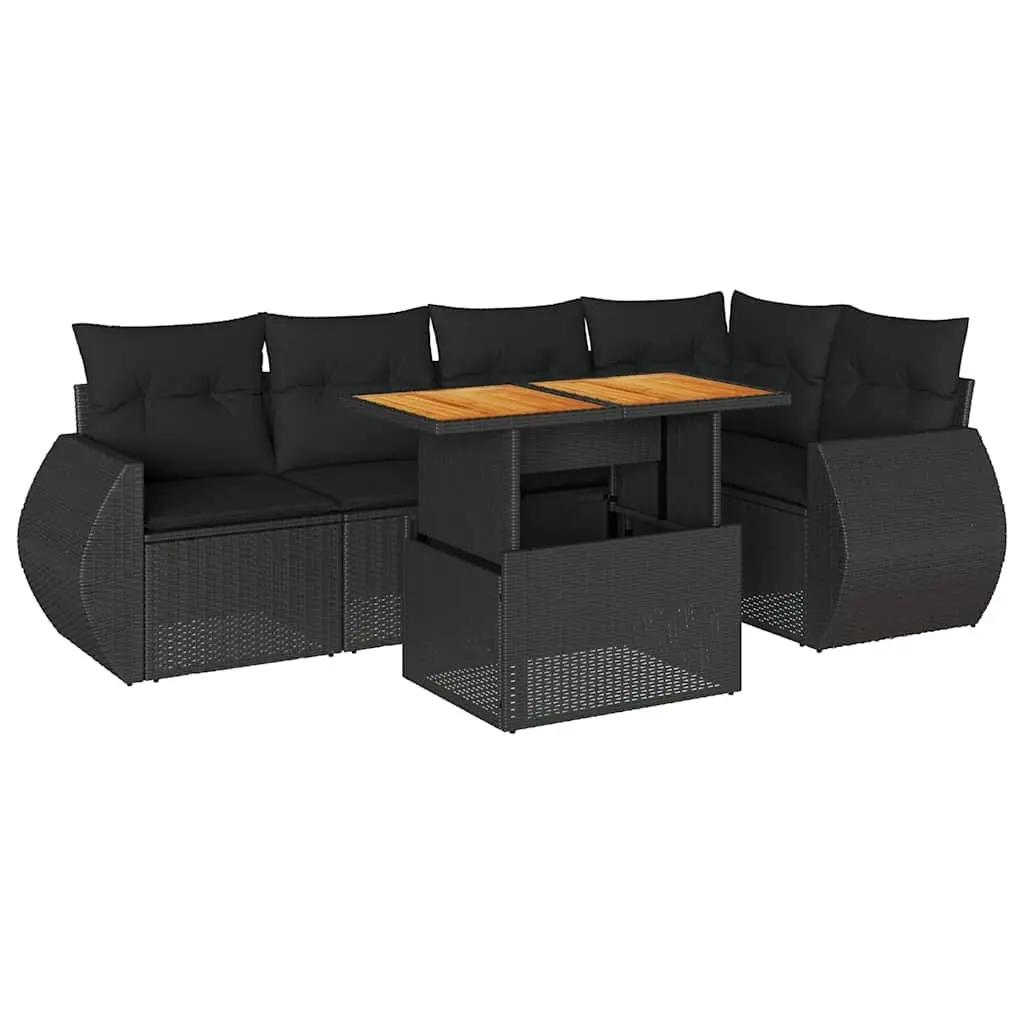 6-Piece Black Modular Garden Sofa Set for Outdoor Use