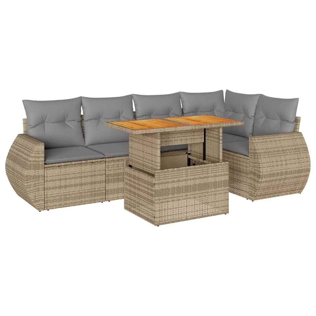 Garden Sofa Set PE Poly Rattan 6 Piece Modular Outdoor Furniture Beige