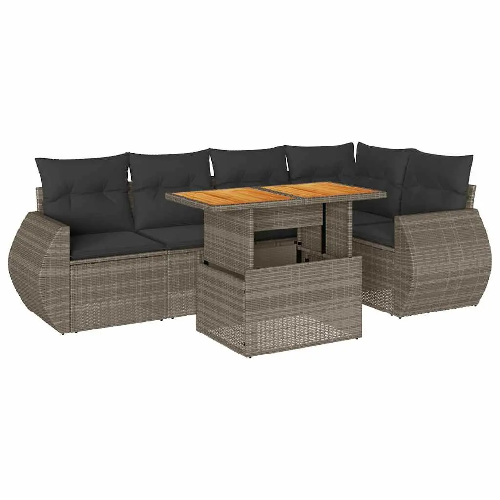 Grey Poly Rattan 6-Piece Garden Sofa Set