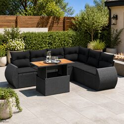 Premium 7-Piece Black Poly Rattan Garden Sofa Set