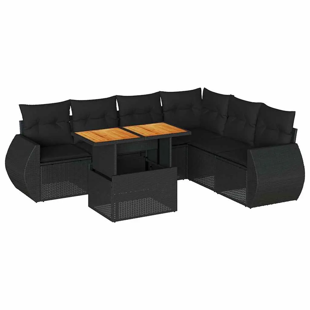 Garden Sofa Set PE Rattan 7 Piece Outdoor Furniture Black Modular Patio Lounge