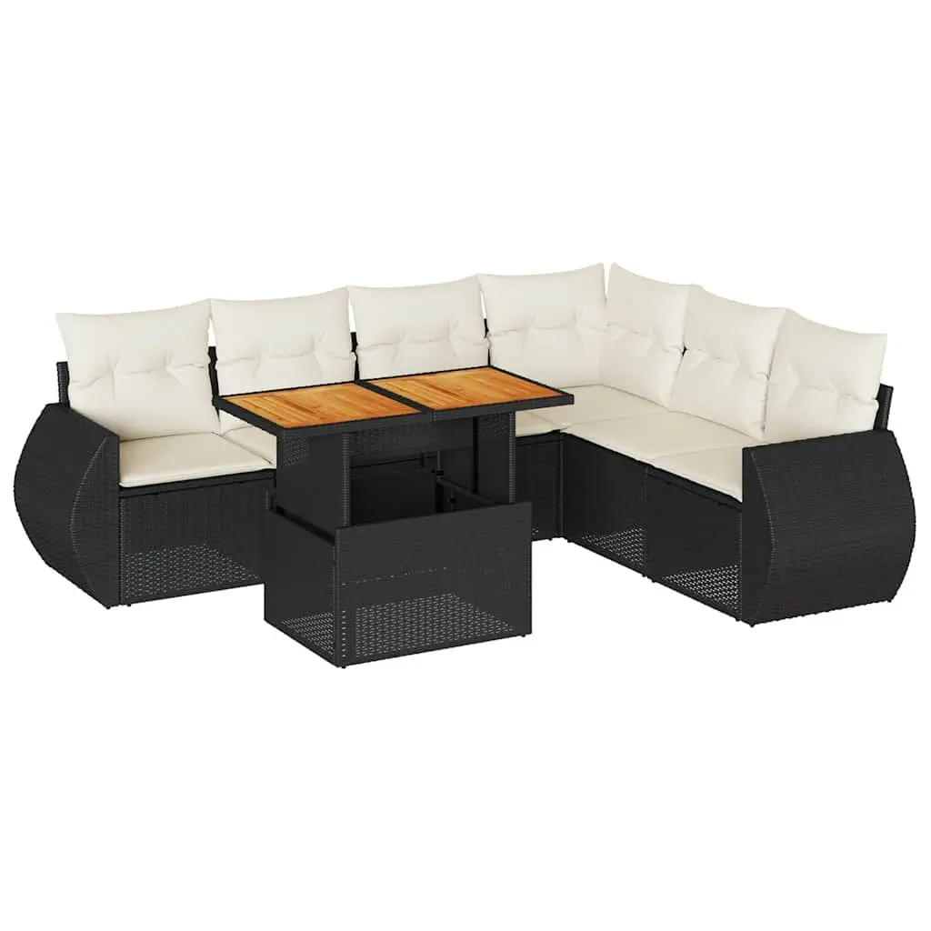 7 Piece Modular Black Rattan Garden Sofa Set with Storage