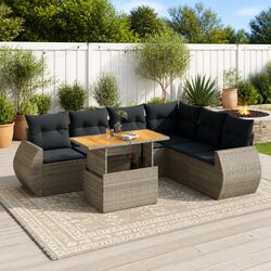 Premium 7 Piece Grey Garden Sofa Set with Storage