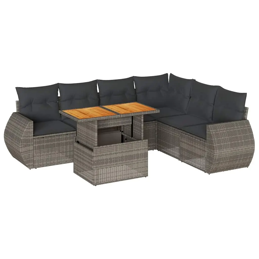 7 Piece Grey Garden Sofa Set with Storage