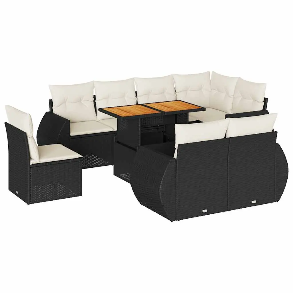 Garden Sofa Set PE Rattan 9 Piece Modular Outdoor Furniture Black