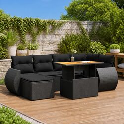 Durable 7 Piece Outdoor Sofa Set in Black Poly Rattan