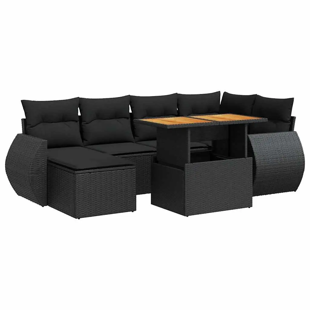 7 Piece Garden Sofa Set PE Rattan Modular Outdoor Furniture Black with Cushions