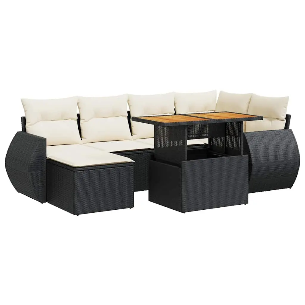 Garden Sofa Set PE Rattan 7 Piece Outdoor Furniture Modular Black