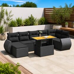 8-Piece Modular Black Poly Rattan Garden Sofa Set