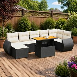 8-Piece Black Poly Rattan Garden Sofa Set for Outdoors