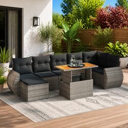 Premium 8-Piece Grey Poly Rattan Garden Sofa Set