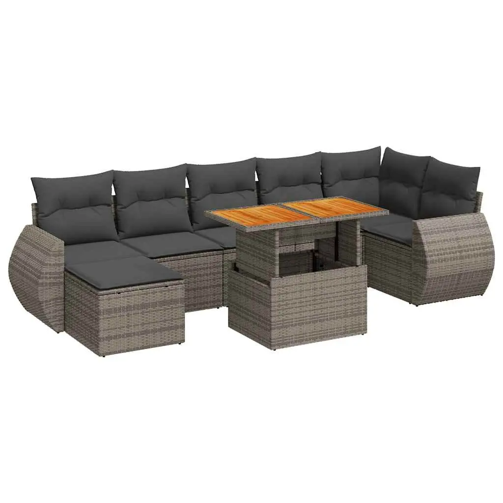 8-Piece Grey Poly Rattan Garden Sofa Set