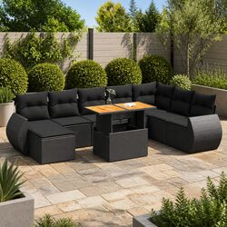 9-Piece Black Modular Outdoor Sofa Set with Storage