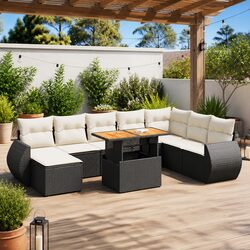 9-Piece Modular Garden Sofa Set in Black Poly Rattan