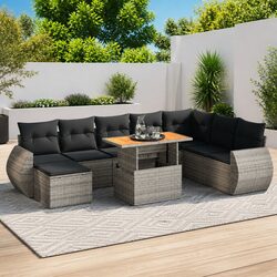 Durable 9-Piece Grey Poly Rattan Garden Sofa Set