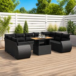 Durable 10 Piece Outdoor Black Poly Rattan Sofa Set