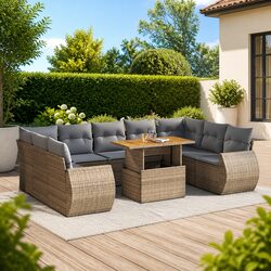 Beige Poly Rattan 10-Piece Garden Sofa Set for Outdoors