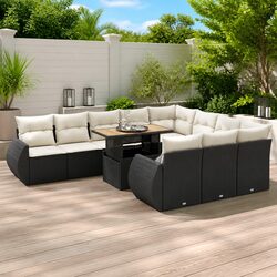Stylish 11 Piece Black Poly Rattan Garden Sofa Set