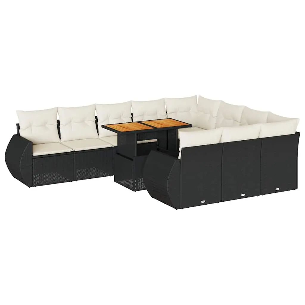 11 Piece Outdoor Garden Sofa Set PE Rattan Black Modular Patio Furniture