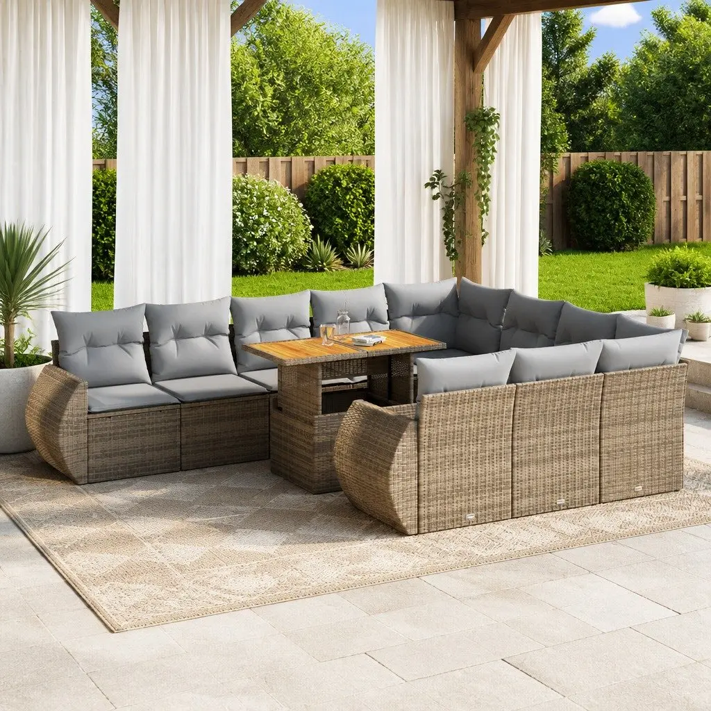 Garden Sofa Set PE Rattan 11 Piece Outdoor Furniture Patio Lounge Beige