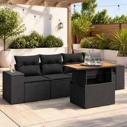 5 Piece Outdoor Garden Sofa Set Black Poly Rattan