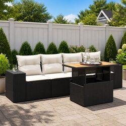 5-Piece Black Poly Rattan Outdoor Garden Sofa Set