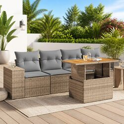 5 Piece Beige Outdoor Sofa Set with Adjustable Table
