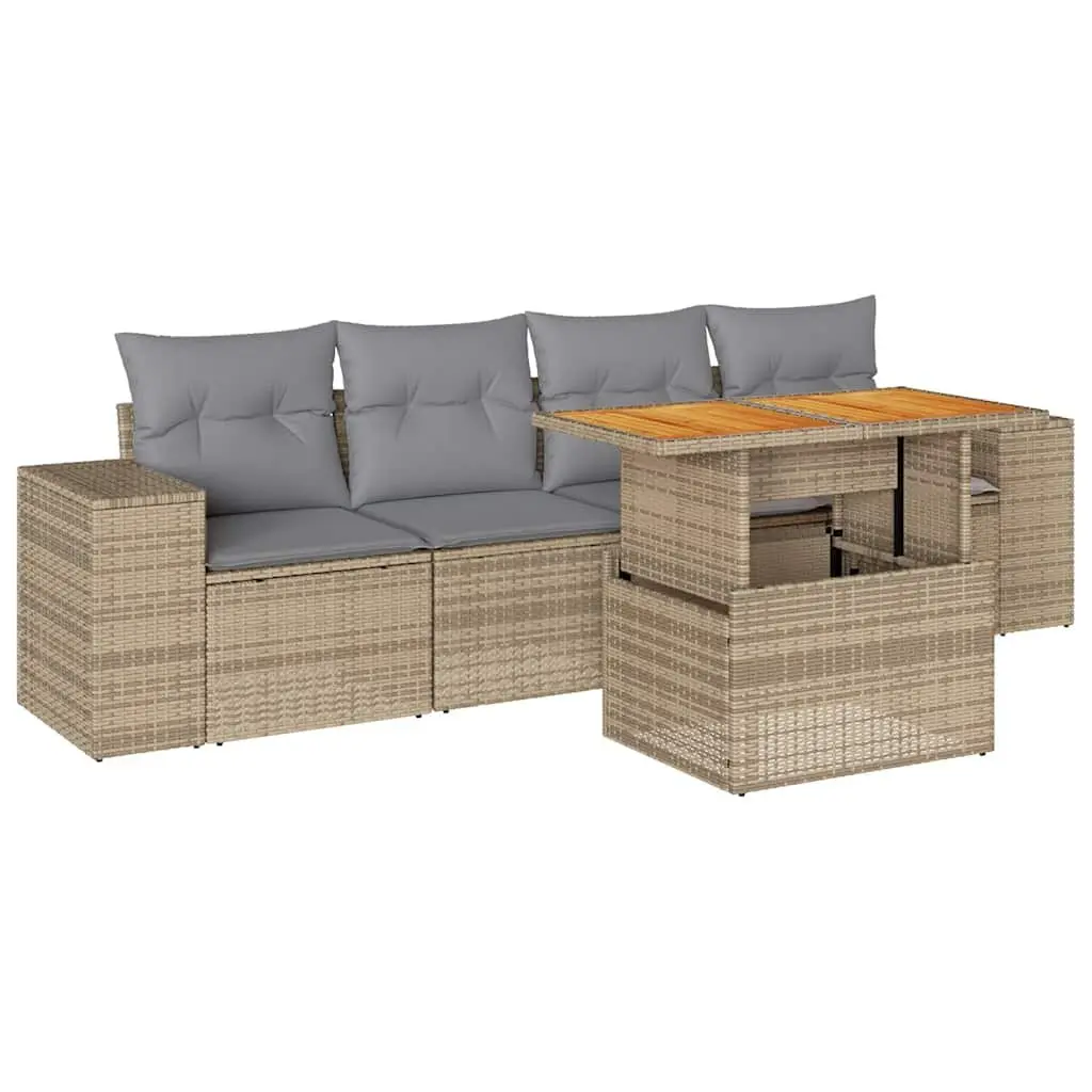 5 Piece Beige Outdoor Sofa Set with Adjustable Table