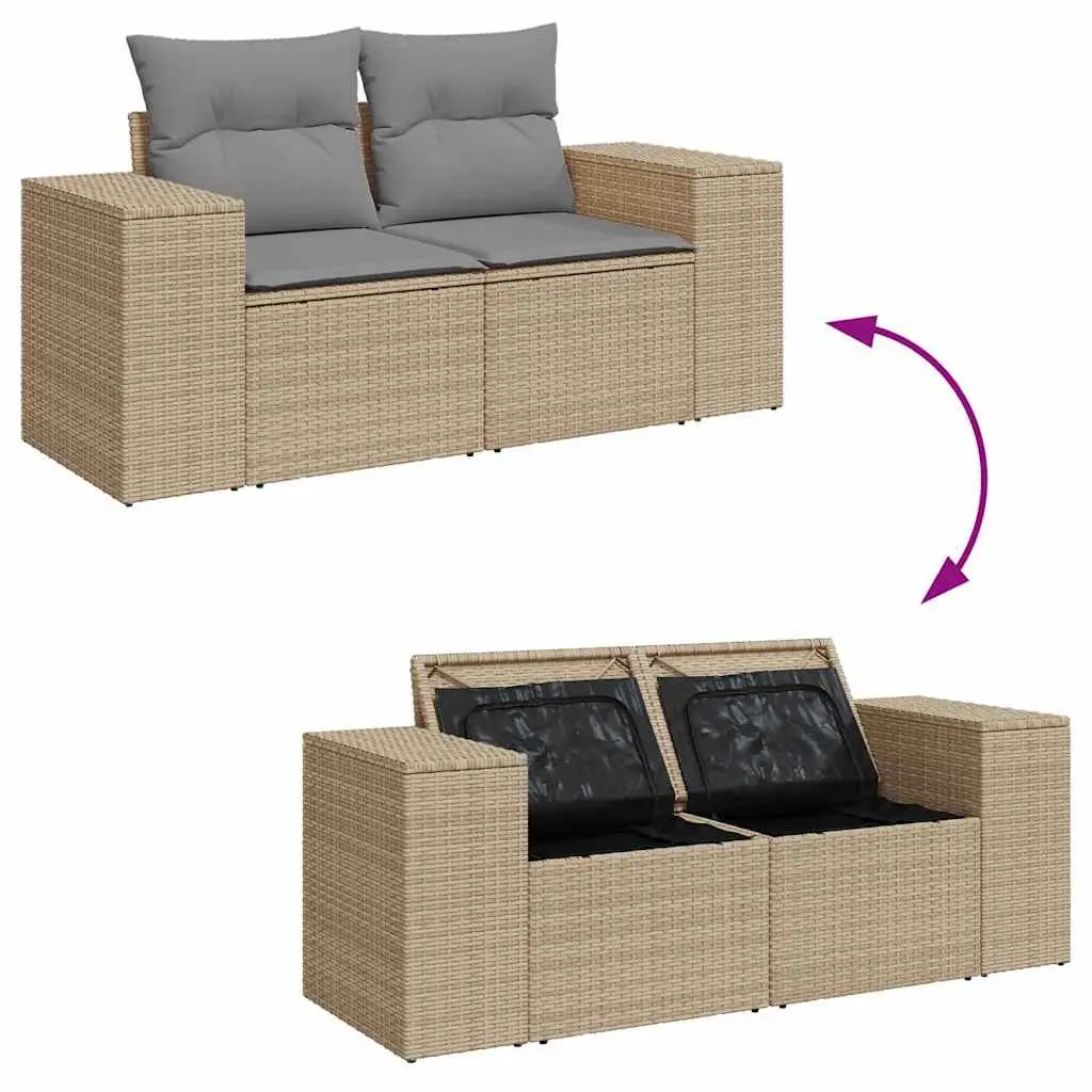 5 Piece Beige Outdoor Sofa Set with Adjustable Table