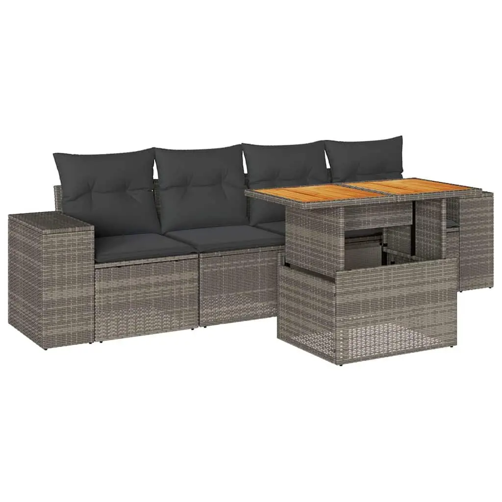 5-Piece Grey Poly Rattan Garden Sofa Set