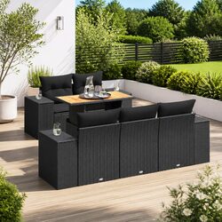 6-Piece Black Rattan Garden Sofa Set for Outdoor Comfort
