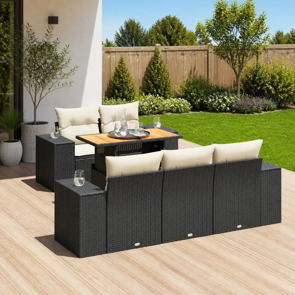 Garden Sofa Set PE Rattan 6 Piece Outdoor Furniture Black Modular Patio Sectional