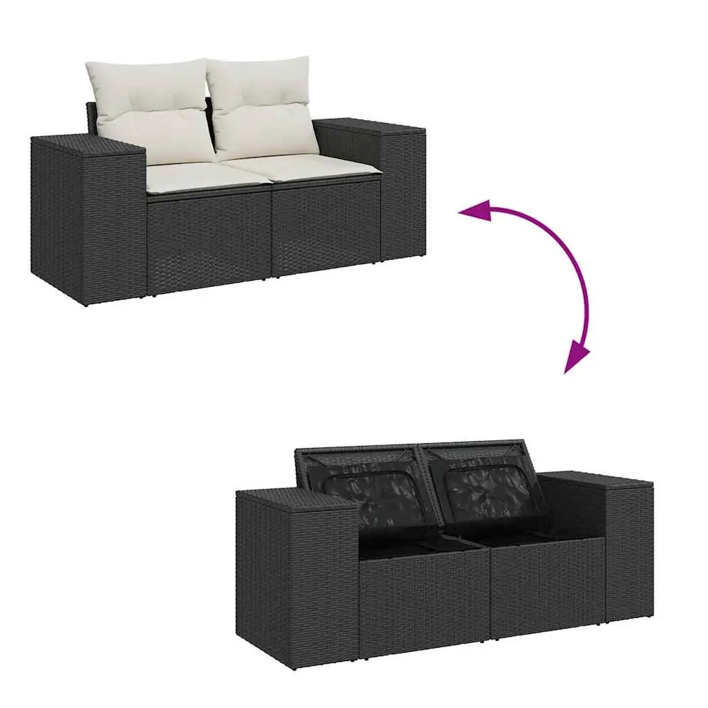 Garden Sofa Set PE Rattan 6 Piece Outdoor Furniture Black Modular Patio Sectional