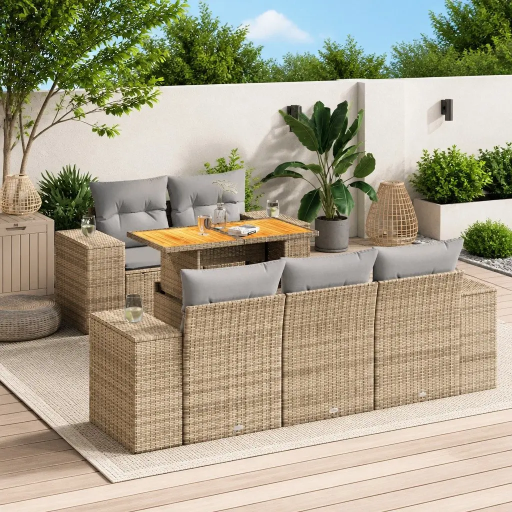 Beige 6-Piece Modular Garden Sofa Set with Storage