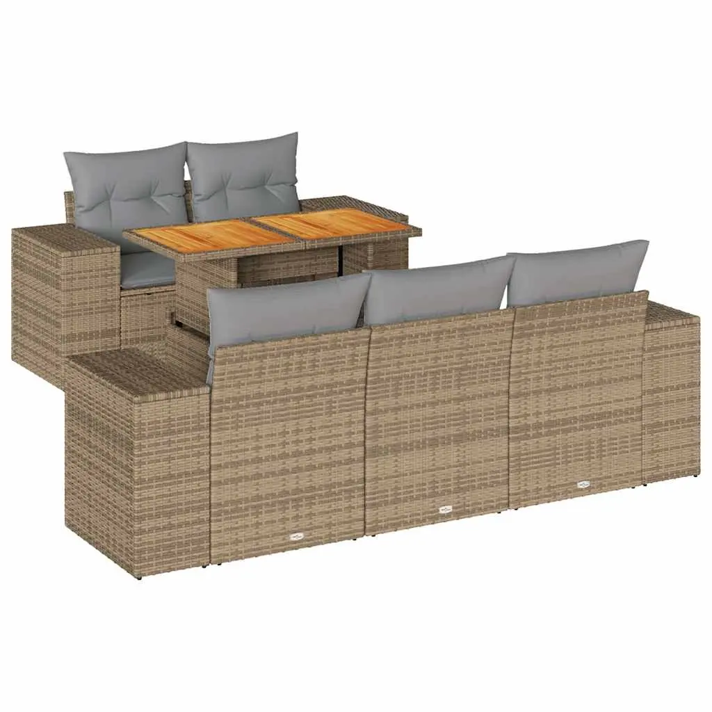 Beige 6-Piece Modular Garden Sofa Set with Storage