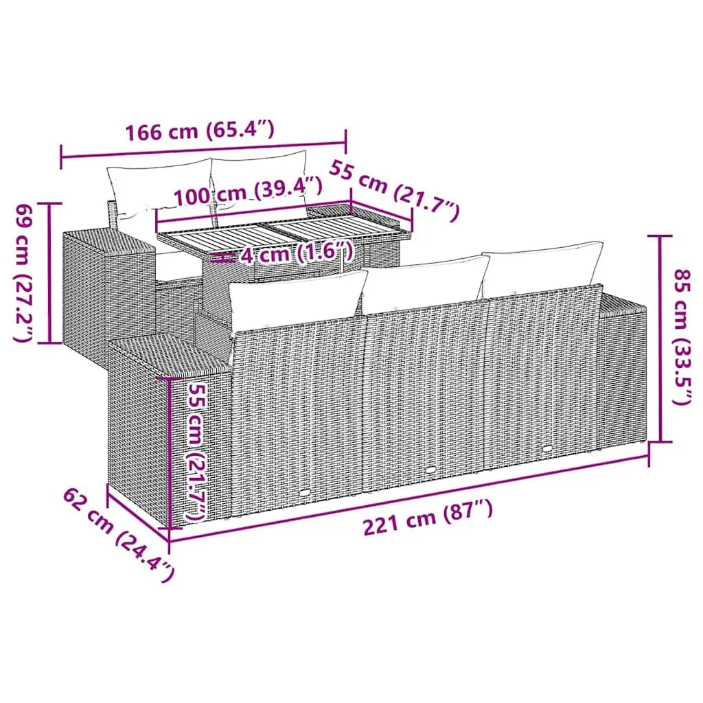 Beige 6-Piece Modular Garden Sofa Set with Storage