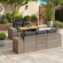 Durable 6 Piece Grey Garden Sofa Set with Storage