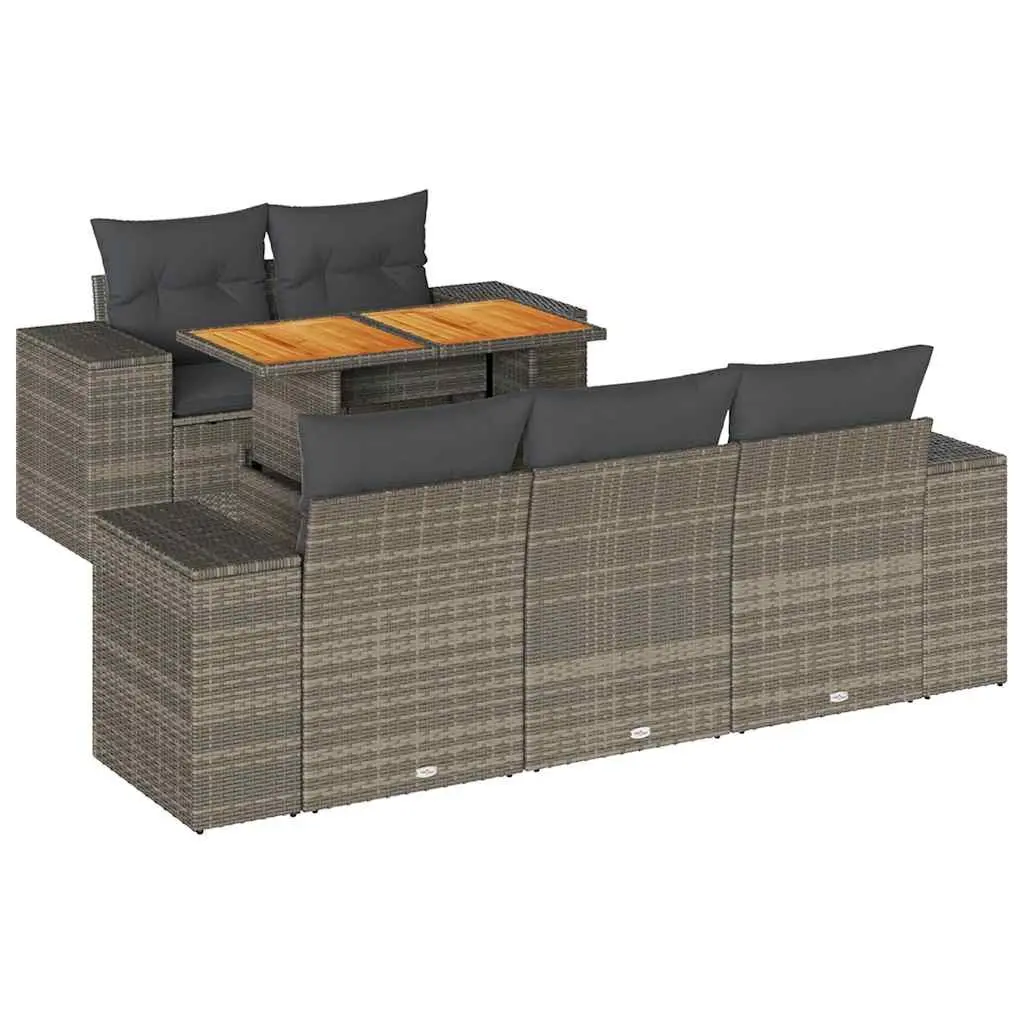 6 Piece Garden Sofa Set PE Rattan Grey Outdoor Furniture Patio Seating