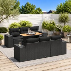 Premium 7-Piece Black Poly Rattan Outdoor Sofa Set