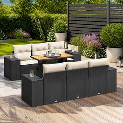 Durable 7-Piece Black Modular Garden Sofa Set