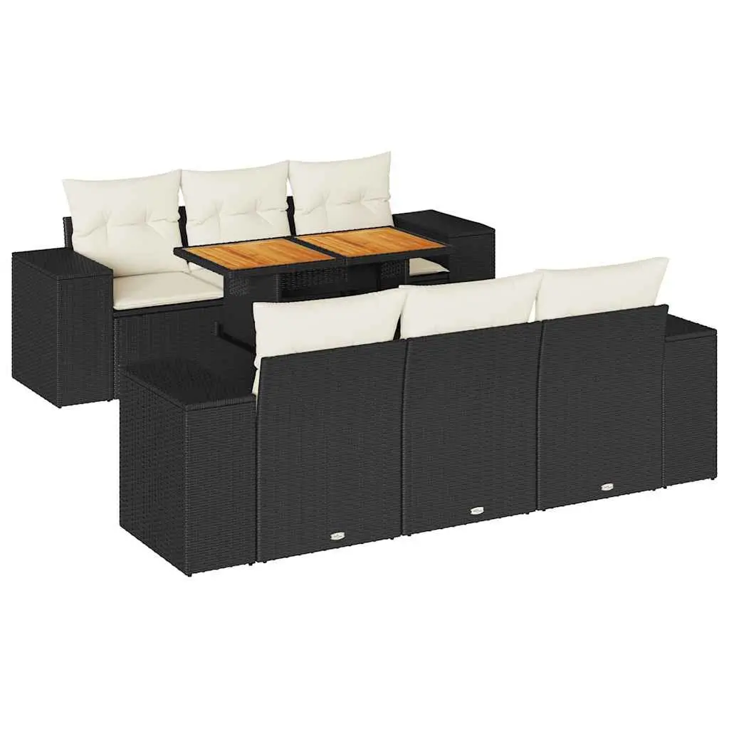 Garden Sofa Set PE Rattan 7 Piece Outdoor Furniture Modular Black