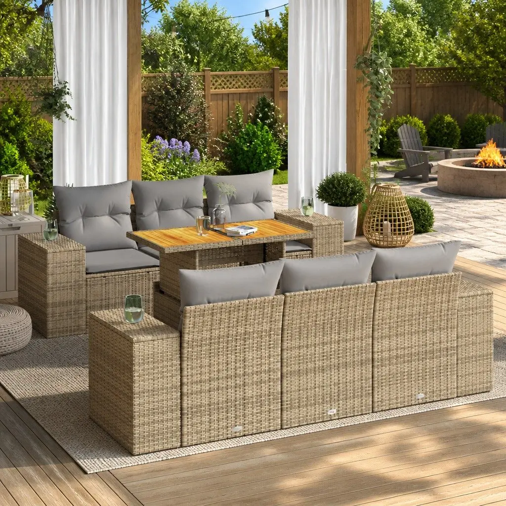 7-Piece Modular Outdoor Garden Sofa Set in Beige