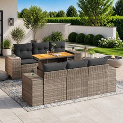 Durable 7 Piece Garden Sofa Set with Grey Cushions