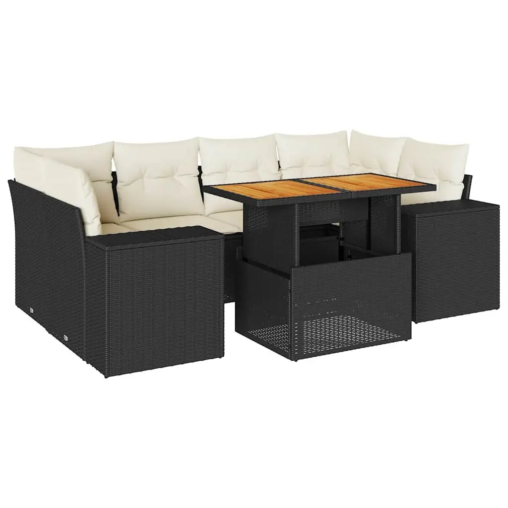 7 Piece Garden Sofa Set PE Rattan Black with Cushions