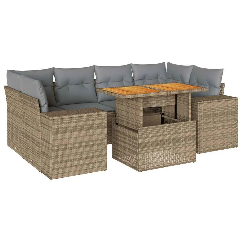 Garden Sofa Set PE Rattan 7 Piece Outdoor Furniture Patio Beige Modular