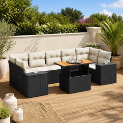 8-Piece Modular Black Poly Rattan Garden Sofa Set